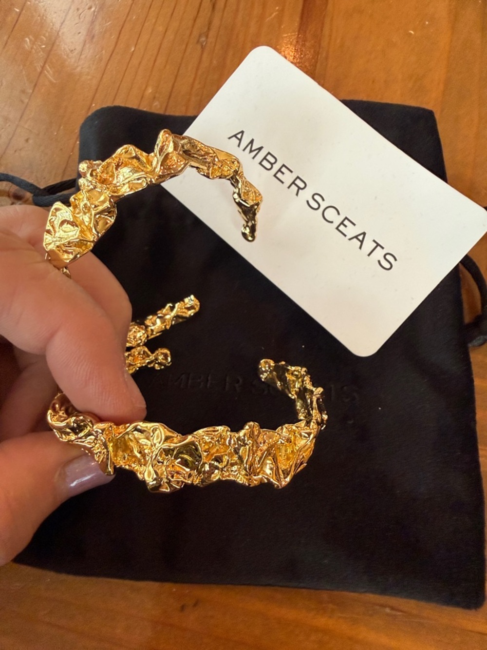Amber Sceats Gold Textured Open Cuff Bracelet, set of two. 24k plated
